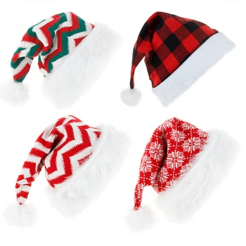Noel Şapka Örme Yün Noel Peluş Çizgili Şapka Santa Şapka Şenlikli Dekorasyon Parti Şapka Ekose Peluş Ekose Noel Şapka