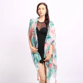 Jinjin.QC Kadınlar Çiçek Baskılı Eşarp Viskon Cover-up Plaj Japon Kimono Echarpe Fular Femme Bandana Bufanda Mujer Başörtüsü