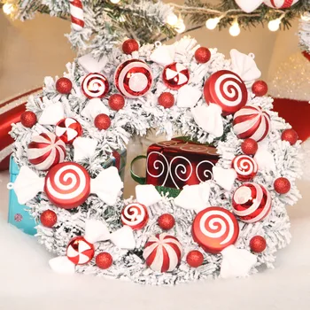 40x40 cm Noel Süslemeleri Simülasyon Şeker Çelenk Kapı Asılı Sahne Noel Ağacı Aksesuarları Noel Çelenk Kar Tanesi
