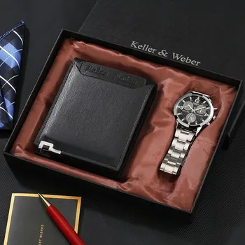 Zarif Gümüş İş Kuvars kol saati Erkekler için Üst Marka Lüks İzle ve Cüzdan Hediye Seti Relogio Masculino
