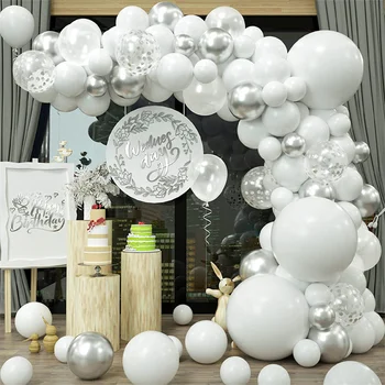 108 adet Beyaz Gümüş Altın Konfeti Balon Garland Kemer Kiti Düğün Doğum Günü Partisi Süslemeleri Bebek Duş Cinsiyet Reveal Globos