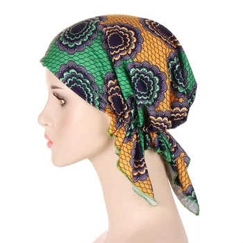 Afrika Desen Baskılı Kadın Türban Kaput Yumuşak Elastik Çiçek Bayan Müslüman Headdress Wrap başörtüsü Başörtüsü Kapaklar Turbante Kadın