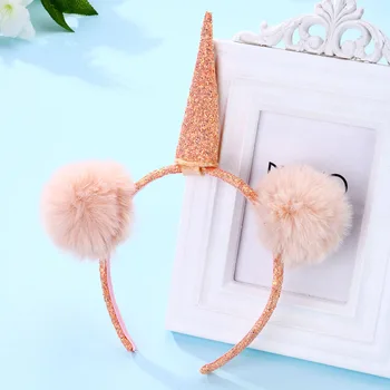 10 adet Glitter Unicorn Kürk Ponpon Hairbands Karikatür Hayvan Kulaklar Sert Kafa Bandı Parti Şapkalar Butik saç aksesuarları Kızlar için