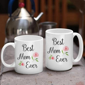 15oz En iyi anne hiç kahve kupa büyük beyaz seramik çay bardağı kupa anneler günü anne Aile hediye