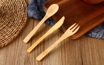 Yeni 100 takım/grup Bambu Sofra Doğal Bambu Kaşık Çatal Bıçak Seti Ahşap Yemek Takımı Seti