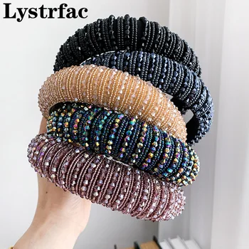 Lystrfac Retro Lüks Kadife Taklidi Boncuklu Yastıklı Hairband Kadınlar Kızlar için Kadın Barok Kafa Bandı Zarif Parti Şapkalar