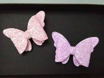 Butik 5 adet Pembe / Mor Moda Sevimli Glitter Kelebek Tokalar Katı Saç Yay Hayvan Saç Klipleri Prenses Saç aksesuarları