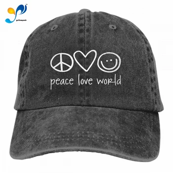 TEK kalp İK barış aşk dünya beyzbol kapaklar Denim şapka erkekler kadınlar için