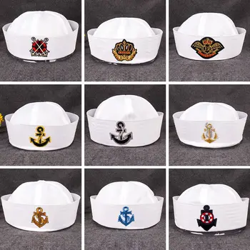Erkek Kapaklar Denizci Ordu Askeri Taktik Şapka Cosplay Şapka Beyaz Donanma Deniz Kaptan Kap Çapa Deniz Tekne Denizcilik Çocuk Şapka