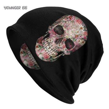 Meksika Kafatası Şeker Erkek kadın Bere Şapka T Shirt Çiçek Vintage Örme Şapka Hip Hop Kulaklık Kaput Sokak Skullies Beanies