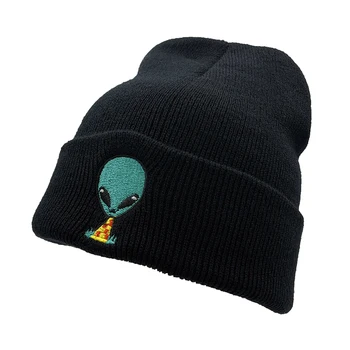 Örme bere şapkalar Sevimli Alien Hayalet Kafatası işlenmiş şapka Sonbahar Kış Erkekler için Kap Sıcak Kavun Kap Sokak şapka Kadın Şapka