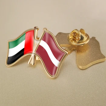 Birleşik Arap Emirlikleri ve Letonya Çapraz Çift Dostluk Bayrakları Yaka İğneler Broş Rozetleri