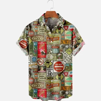 2022 Yaz Kısa Kollu Gömlek Orijinal risksiz Yaz Baskı Gömlek Etnik Trend Erkek Üstleri 035