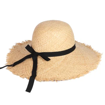 Yüksek Kaliteli Kadın ve Bayan Yaz Plaj Seyahat 100 % Rafya Hasır Şapka Panama Geniş kenarlı şapka