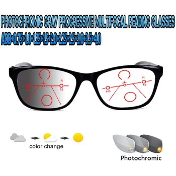 Fotokromik Gri İlerici Multifokal okuma gözlüğü Erkekler Kadınlar için Ultralight +1.0 +1.5 +1.75 +2.0 +2.5 +3 +3.5 +4