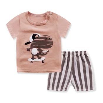 Sıcak Satış Marka Erkek Giyim Çocuk Yaz Erkek kız Elbise pamuk Karikatür Çocuk Erkek Giyim Seti T-shirt+Pantolon 70-120CM