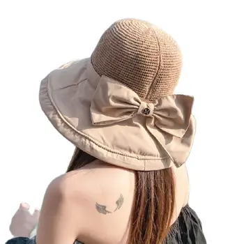 Yaz bayanlar patchwork hollow out hasır disket şapka büyük ağız güneş koruma şapkası Güneş Koruyucu şapkalar UV koruma kapağı Kabuk şapka