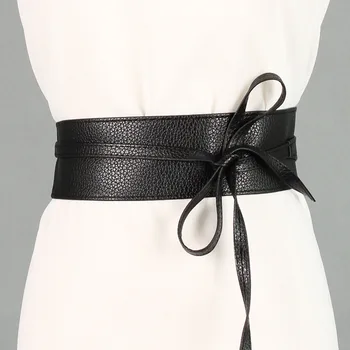Kendinden kravat Yay Düğüm deri kemer Kadınlar İçin Vintage Geniş Kemer Bandaj Kayış Bayan Elbise Dantel-up Korse Kemer Aksesuarı