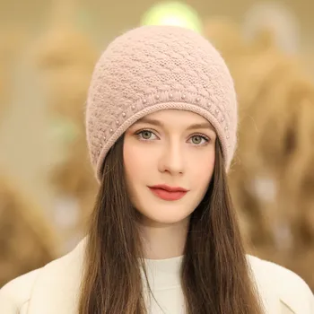 Yeni Kış Şapka Sokak Moda Tavşan Kürk Karışımı Rüzgar Geçirmez Kalın Sıcak bere şapka Kadınlar İçin Zarif İnci Dekorasyon Örme Şapka