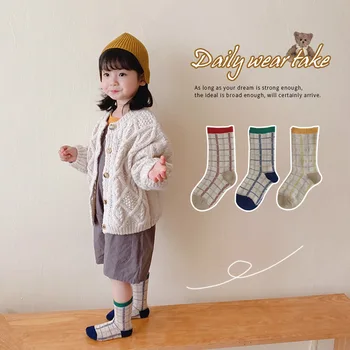3 Çift/grup Bebek Çorap Kış Sonbahar Pamuk Çorap Kızlar için Kore Retro Ekose Çocuk Erkek Çorap Yürümeye Başlayan Aksesuarları