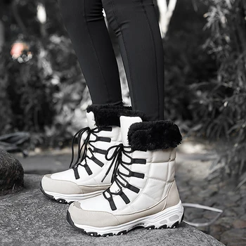 kalın taban Çizmeler Kadın Dantel-up Kar Botları Sıcak Platformu Kış Ayakkabı Kadın Yuvarlak Ayak Rahat tıknaz Çizmeler Kadınlar için moda