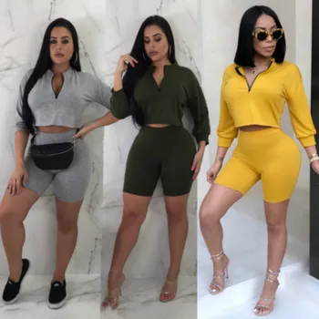 Kadın kıyafetleri 2018 Yeni Marka Kadın Uzun Kollu Fermuarlar V Yaka Kırpma Üst Pantolon Kıyafet egzersiz kıyafetleri