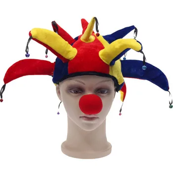 Çizgili Renk Palyaço Şapka İle Kırmızı Burun Renkli Cadılar Bayramı Partisi Palyaço Şapka İle Küçük Çan Karnaval Komik Kostüm Topu Komik Parti