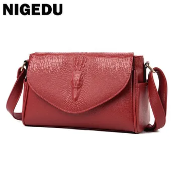 NIGEDU 3D timsah Kadın postacı çantası Moda Bayanlar omuzdan askili çanta Marka tasarım PU deri çapraz vücut kadın çantaları Bolsa siyah