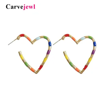Carvejewl yeni Ücretsiz kargo emaye halka küpe retro tatlı kız aşk büyük kalp şeklinde küpe bayanlar takı dostluk hediyeler