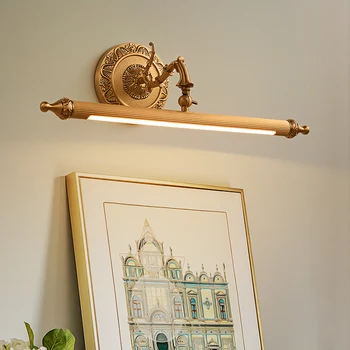 Amerikan retro tam bronz ayna far Fransız fotoğraf lamba yağlıboya duvar yıkama lambası banyo aynası LED lamba