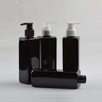 20 adet 250ml Siyah Kare Pet Doldurulabilir Şişe Sıvı Makyaj İçin 250cc Plastik pompa şişesi Losyon Şampuan Kapları