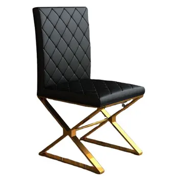 Modern otel yemek odası yan sandalye Zarif italyan modern tasarım siyah deri ve altın çelik yemek odası sandalyeleri