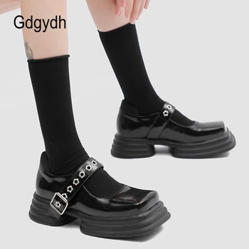 Gdgydh Flatform Mary Jane Ayakkabı Kadınlar ıçin Çiçek Tasarım Toka Tıknaz Topuklu Oxford Ayakkabı Gotik Lolita Koleji okul ayakkabısı