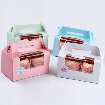 50pcs2 cupcake muffin kutusu katlanır taşınabilir fincan kek kutusu pencere camı kağıt mousse kek kutusu ahşap saman fincan puddin box16.5x9. 3x9cm