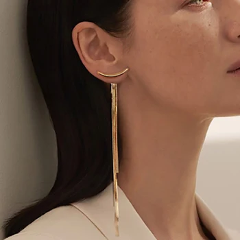 Vintage Altın Renk Çubuğu Uzun İplik Püskül Damla Küpe Kadınlar için Parlak Ark Geometrik Kore Küpe moda takı 2020 Yeni