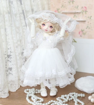 BJD oyuncak bebek giysileri için uygun 1-6 boyutu YOSD gelinlik ve beyaz dantel peçe elbiseler bebek aksesuarları