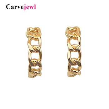 Carvejewl benzersiz Kore tasarım küpe küçük bağlantılı zincir benzersiz yarım yuvarlak çivi küpe altın gümüş renk toptan takı