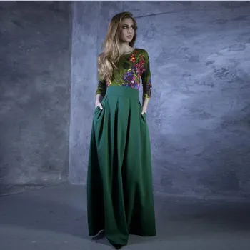 Yüksek Kaliteli Romantik Koyu Yeşil Yüksek Bel Saten Pilili Uzun Etek Cep Faldas resmi giysi Pageant Parti Kadın Etekler