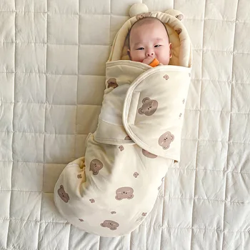 Yenidoğan Ayı Sıcak Yumuşak Wrap Kundak Pamuk Kalınlaşmak Koza Bebek Battaniyesi Bebek Uyku Tulumu Zarf Sleepsack