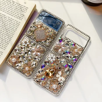 Lüks Altın Işıltı Taşlar Samsung Galaxy için Kristal Bling Sabit Dava Z Çevir 3 Flip3 Z Çevir 5G Kapak Elmas Parfüm Şişe Durumlarda