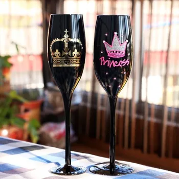 Avrupa tarzı modern siyah cam şampanya kadehi viski bardağı, el-boyalı zanaat şarap kadehi şarap bardağı