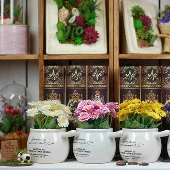 Yapay Bitki Sahte Çiçekler Gerbera Seramik Bonsai Kombinasyonu Takım Elbise Ev Dekorasyon Bahçe Yatak Odası Mikro Peyzaj Dekor