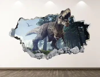Dinozor Duvar Çıkartması-T-Rex 3D Parçalanmış duvar sanatı yapışkanı Çocuk Odası Dekor Vinil Ev Posteri Özel Hediye KD176