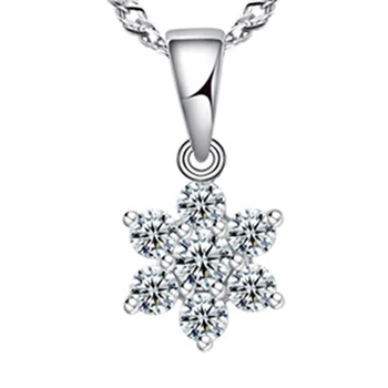 Yeni Moda Gümüş Kaplama collier Zirkon Kar Tanesi Kolye!  Rhinestones Kakma Çiçek Charm Kolye Takı Yapımı İçin