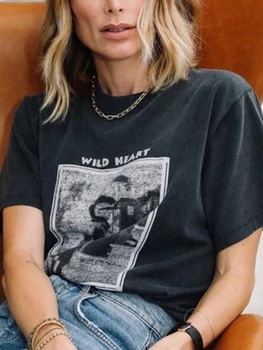 Soluk Yıkanmış siyah tişört Kadın Yaz Pamuk Rock n Roll Moda Tees Gömlek Tops 2022 Femme T-Shirt Tshirt Streetwear Giyim