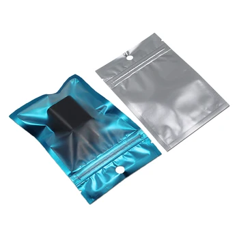 200 Adet/grup Temizle Mavi Mat Plastik Alüminyum Folyo Fermuar Packaginr Kılıfı Sabit Disk Bakkal Zip Kilit Mylar Paketi Çanta ile Delik