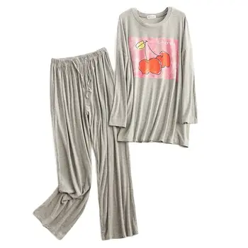 Şişman Kardeş Pijama Takım Modal Meyve Çizgi Roman Gevşek Rahat Pijama Seti Sonbahar Kış Ev Giysileri 110 Kg Pijama Mujer