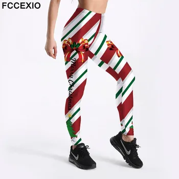 FCCEXIO Merry Christmas Mektup Baskı Moda Kadınlar Egzersiz Spor Tayt Pantolon Yüksek Elastik Şık Bayan İnce NOEL Tayt