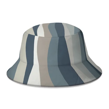 Yaz Sıvı Çizgili Yatıştırıcı Modern Soyut Desen Nötr Mavi Gri Kova Şapka Kadın Erkek Moda Balıkçı Şapka