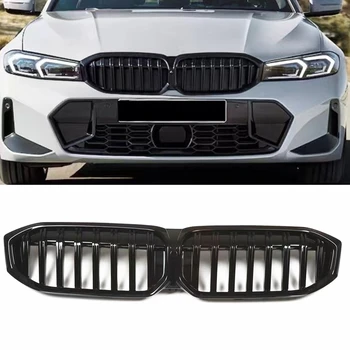 Yarış ızgara araç ön ızgarası BMW 3 Serisi İçin G20 2023 Çift Hat Bar Tarzı Siyah Araba Üst Tampon Hood Örgü Kamera Deliği ile